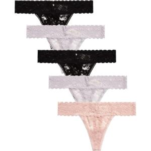 imageJessica Simpson Womens Thong Underwear  5 Pack Microfiber Stretch Lace Panties Soft ampamp Sexy Lingerie for WomenRose SmokeBlackBlackRaindropsRaindrops