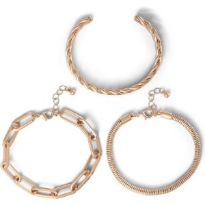 imageJessica Simpson 3Piece Bracelet Set GoldTone Chunky Bracelets 75quot2quot and Bangle
