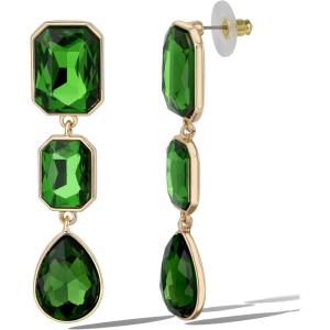 imageJessica Simpson Emerald Green Drop Earrings for Women  GoldTone Triple Crystal Dangle Earrings  Elegant Teardrop Statement Jewelry