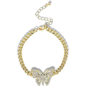 imageJessica Simpson GoldTone Butterfly Chain Bracelet  Adjustable Pav Crystal Accent Link Bracelet for Women  Fashion Jewelry