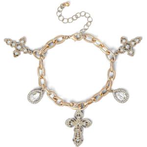 imageJessica Simpson GoldTone Charm Bracelet for Women Adjustable Chunky Bracelet with 7 CharmsCross Gold Tone