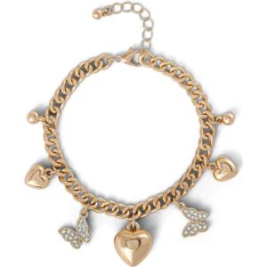 imageJessica Simpson GoldTone Charm Bracelet for Women Adjustable Chunky Bracelet with 7 CharmsHearts  Butterfly Gold Tone