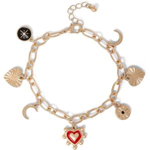 imageJessica Simpson GoldTone Charm Bracelet for Women Adjustable Chunky Bracelet with 7 CharmsHearts  Moon Gold Tone