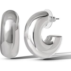 imageJessica Simpson Silver of GoldTone Hoop Earrings for Women Trendy Drop or Hoops Earrings Silver or Gold TonePlatedWhite Half Circle