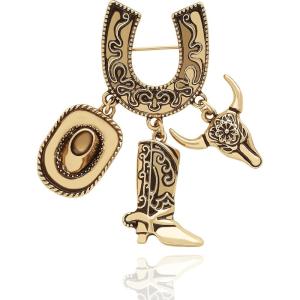 imageJessica Simpson Silver or GoldTone Brooch for Women Western Pins with Dangle Charms Turquoise or RhinestonesGold Western Charms