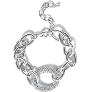 imageJessica Simpson SilverTone Chain Link Bracelet  Statement Jewelry with Pav Crystal Accent  Adjustable Chunky Bracelet for Women