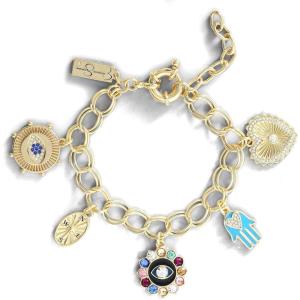 imageJessica Simpson Womens Evil Eye Bracelet GoldTone Evil Eye Bracelets for Women Turquoise and RhinestonesCharm Gold