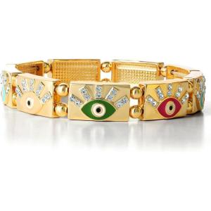 imageJessica Simpson Womens Evil Eye Bracelet GoldTone Evil Eye Bracelets for Women Turquoise and RhinestonesStretch Gold