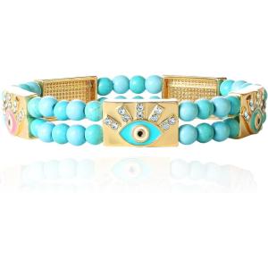 imageJessica Simpson Womens Evil Eye Bracelet GoldTone Evil Eye Bracelets for Women Turquoise and RhinestonesTurquoise Stretch
