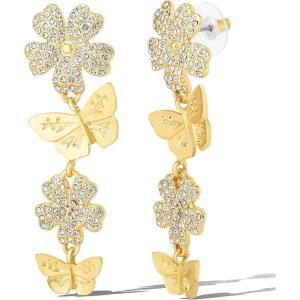imageJessica Simpson GoldTone Butterfly Earrings for Women Drop or Hoop Earrings with Butterflies and Clear CrystalsGold Crystal Flower