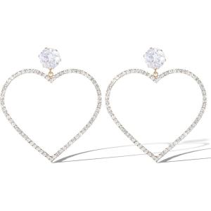 imageJessica Simpson Heart Drop Earrings for Women  GoldTone Open Heart Dangle Earrings with Sparkling Rhinestones  Romantic Statement Jewelry