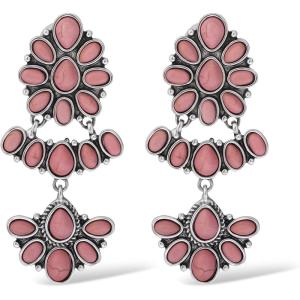 imageJessica Simpson Red Turquoise Marquise Bezel Dangle Earrings for Women Dangling Large Earrings Western Wear