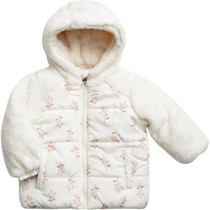 imageJessica Simpson Baby Infant Girls Puffer Jacket  Quilted Sherpa Lined Hood Heated Winter Jackets for Toddler Girls 12M24MWhite Floral
