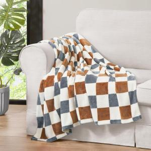 imageJessica Simpson Plush 50quotX70quot Throw Blanket  Mila Floral  Luxurious Plush Blanket for Ultimate Comfort and Cozy WarmthEmery Checkerboard RustGrey