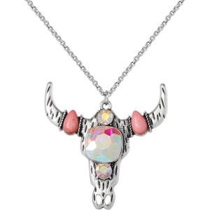 imageJessica Simpson Oxidized Bull Skull Pendant Necklace for Women with Aurora Borealis Pave Crystals 16quot3quot Western Necklace