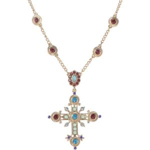 imageJessica Simpson Pave Cross Necklace for Women Multicolored Glass Stone 16quot2quot GoldTone Cross Pendant Necklace