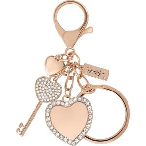 imageJessica Simpson Pave Crystal Keychain for Women Cute Purse Charms and Bag Charms for Handbag Tote Bag BackpackGold Heart Key