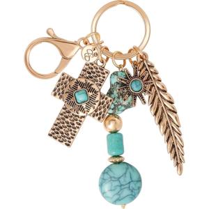 imageJessica Simpson Pave Crystal Keychain for Women Cute Purse Charms and Bag Charms for Handbag Tote Bag BackpackGold Turquoise Dangle