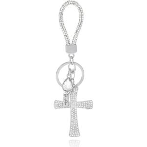imageJessica Simpson Pave Crystal Keychain for Women Cute Purse Charms and Bag Charms for Handbag Tote Bag BackpackSilver Cross