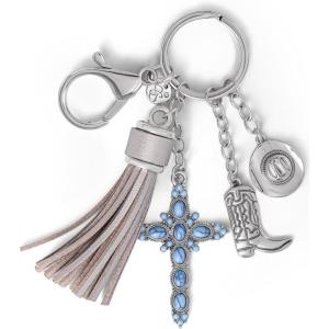 imageJessica Simpson Pave Crystal Keychain for Women Cute Purse Charms and Bag Charms for Handbag Tote Bag BackpackTurquoise Cross