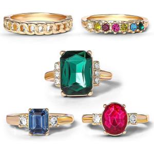 imageJessica Simpson Womens Ring Set Size 69  4 or 5Piece Stackable Rings Gold Tone with Crystals or Oxidized Silver with TurquoiseJewel Tone