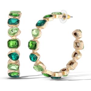 imageJessica Simpson Large Hoop Earrings for Women Multicolored Gemstone Hoops GoldToneGreen