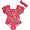 imageJessica Simpson Baby Girls Swimsuit  Short Sleeve One Piece Bathing Suit for Toddlers with Matching Headband 12M4THot Pink