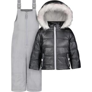 image:imageJessica Simpson girls Twopiece Insulated Winter Snowsuit With Hooded Jacket and Ski Bib OverallsBlack