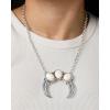 image:imageJessica Simpson Oxidized SilverTone Necklace for Women 1853 Crescent Pendant Necklace with White Turquoise Stones