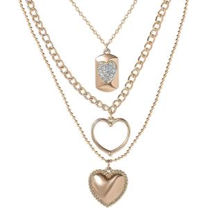 image:imageJessica Simpson 3 Layer Heart Necklace For Women 192 GoldTone Layered Necklace with Heart Pendants and Crystals