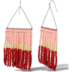image:imageJessica Simpson Beaded Earrings for Women Dangling Multicolor Seed Bead Dangle Earrings Boho JewleryRed