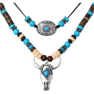 image:imageJessica Simpson Beaded Layered Necklace for Women with Turquoise and Bull Head Pendant 15  1853 Womens Western Wear