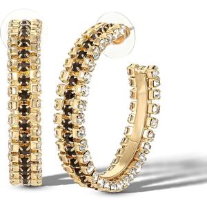 image:imageJessica Simpson Black and White Crystal Hoop Earrings for Women  GoldTone Statement Earrings