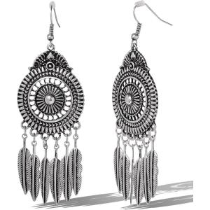 image:imageJessica Simpson Boho Feather Drop Earrings for Women  SilverTone Tribal Statement Dangle Earrings  Lightweight Ethnic Jewelry for Festivals Parties amp Everyday Wear