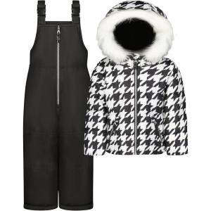 image:imageJessica Simpson Girls Twopiece Insulated Winter Snowsuit With Hooded Jacket and Ski Bib OverallsBlackWhite