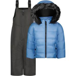 image:imageJessica Simpson Girls Twopiece Insulated Winter Snowsuit With Hooded Jacket and Ski Bib OverallsLight Blue