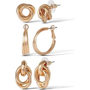 image:imageJessica Simpson GoldTone Mothers Day Earrings Pack for Women Set of 2 or 3 GoldPlated Stud Earrings and Chunky HoopsEternal Knots Gold Tone