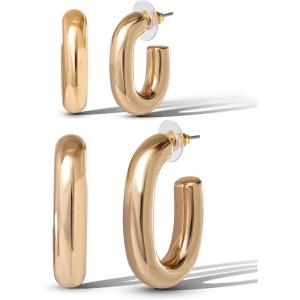 image:imageJessica Simpson GoldTone Mothers Day Earrings Pack for Women Set of 2 or 3 GoldPlated Stud Earrings and Chunky HoopsHoop Set Gold Tone