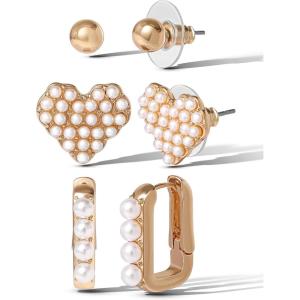 image:imageJessica Simpson GoldTone Mothers Day Earrings Pack for Women Set of 2 or 3 GoldPlated Stud Earrings and Chunky HoopsPearl Gold Tone