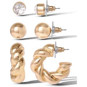 image:imageJessica Simpson GoldTone Mothers Day Earrings Pack for Women Set of 2 or 3 GoldPlated Stud Earrings and Chunky HoopsTwisted Gold Tone