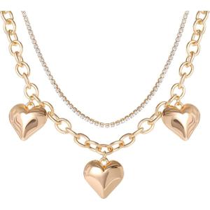 image:imageJessica Simpson Layered Heart Necklace for Women 17183 GoldTone 2Strand Necklace Mothers Day Gifts for Her