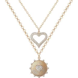 image:imageJessica Simpson Layered Necklace Set of 2 16183 GoldTone Heart Necklaces with Crystals Mothers Day Gifts for Her