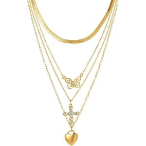 image:imageJessica Simpson Multilayer Charm Necklace for Women 14203 GoldTone Layered Necklace with Butterfly Cross amp Heart Charm