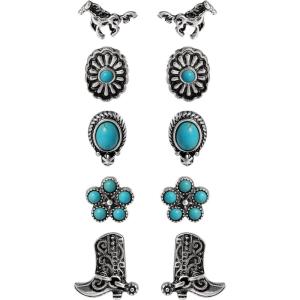 image:imageJessica Simpson Oxidized SilverPlated and Turquoise Stud Earrings Pack of 5 Turquoise Earrings Mothers Day Gifts for Her