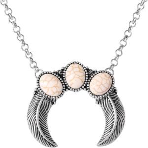 image:imageJessica Simpson Oxidized SilverTone Necklace for Women 1853 Crescent Pendant Necklace with White Turquoise Stones