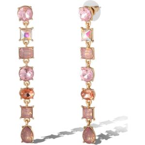 image:imageJessica Simpson Pink Crystal Linear Drop Earrings for Women GoldTone Long Earrings for Women