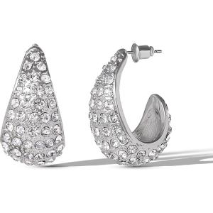 image:imageJessica Simpson Silver Crystal Hoop Earrings for Women  Chunky Teardrop Pav Rhinestone Statement Hoops  Sparkling Fashion Jewelry