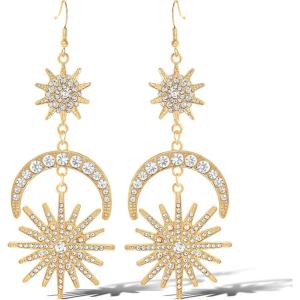 image:imageJessica Simpson Sun Moon and Star Drop Earrings for Women  GoldTone Statement Earrings with Crystal Embellishments