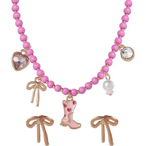 image:imageJessica Simpson Girls Jewelry Set with Charm Necklace and Stud Earrings  GoldTonePink