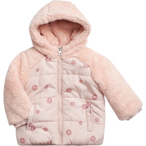 image:imageJessica Simpson Toddler Girls Quilted Puffer Jacket Sherpa Lined 12M24M  Cozy Plush Insulated Warmth Full Zip Front Snug Attached Hood for Little Ones in Cold Winter Weather and Snowy PlayLight Pink Print